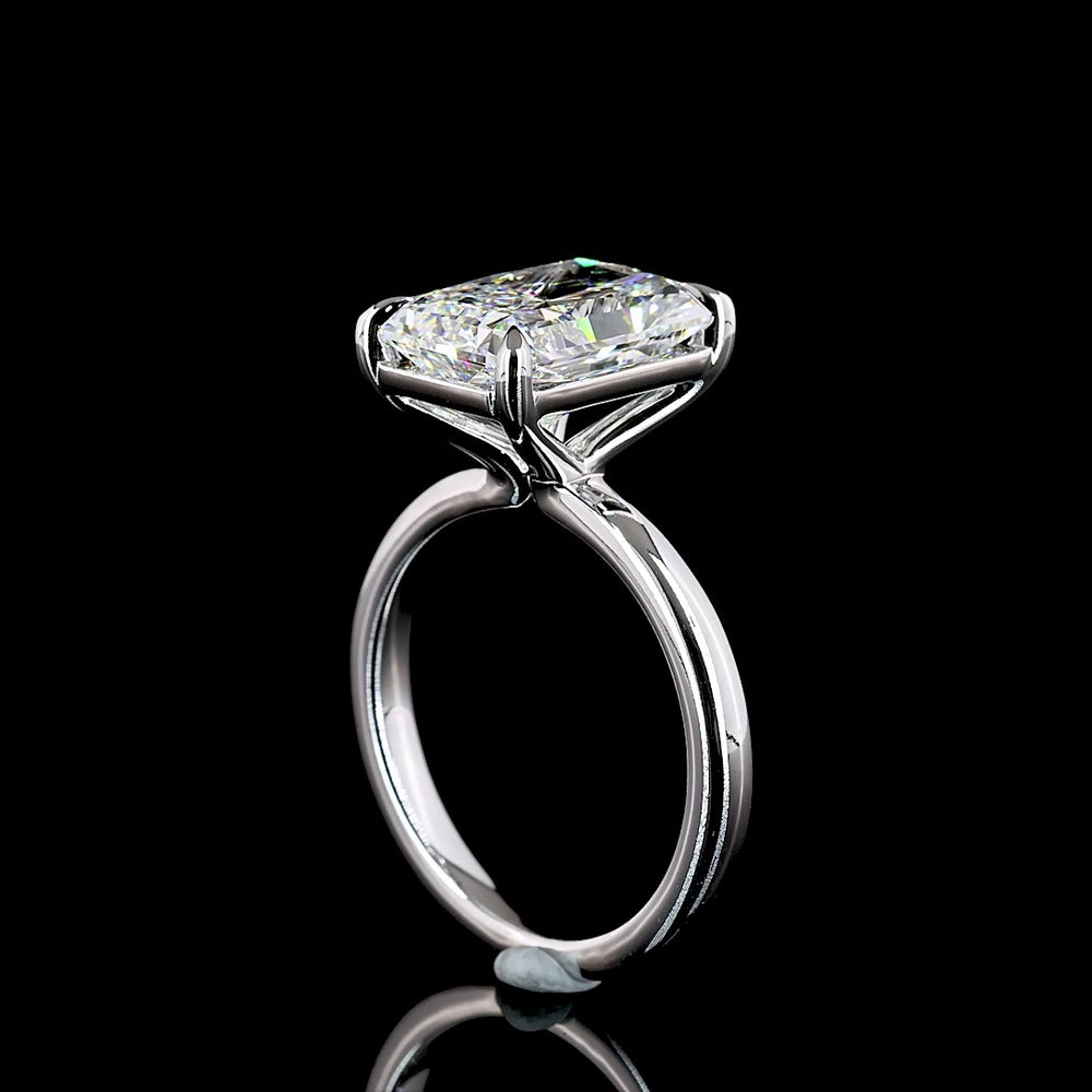 14K White Gold Solitaire Ring with 5.08 Carat Radiant Cut Lab-Grown Diamond, E-F Color VS2 Clarity, GIA Certified - Covaloro Fine Jewelry