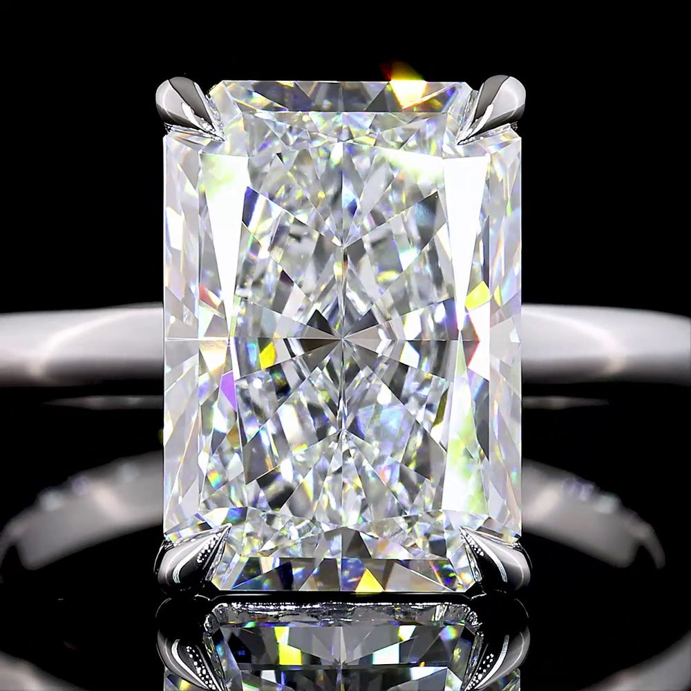 14K White Gold Solitaire Ring with 5.08 Carat Radiant Cut Lab-Grown Diamond, E-F Color VS2 Clarity, GIA Certified - Covaloro Fine Jewelry