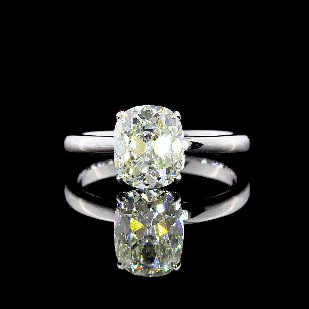 14K White Gold Solitaire Ring with Antique Cushion Cut Lab Diamond - 1.80 Carat Total Weight, I-J Color VS1 Clarity, IGI Certified - Covaloro Fine Jewelry