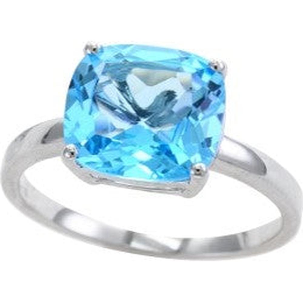 14K White Gold Solitaire Ring with Cushion-Cut 4.90 Carats Blue Topaz by EFFY