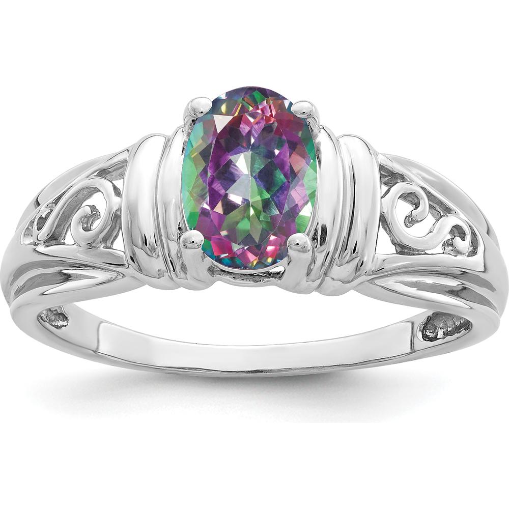 14K White Gold Solitaire Ring with Faceted Mystic Fire Topaz - 1.05 Carat Total Gem Weight by Monteluci Fine Jewelry