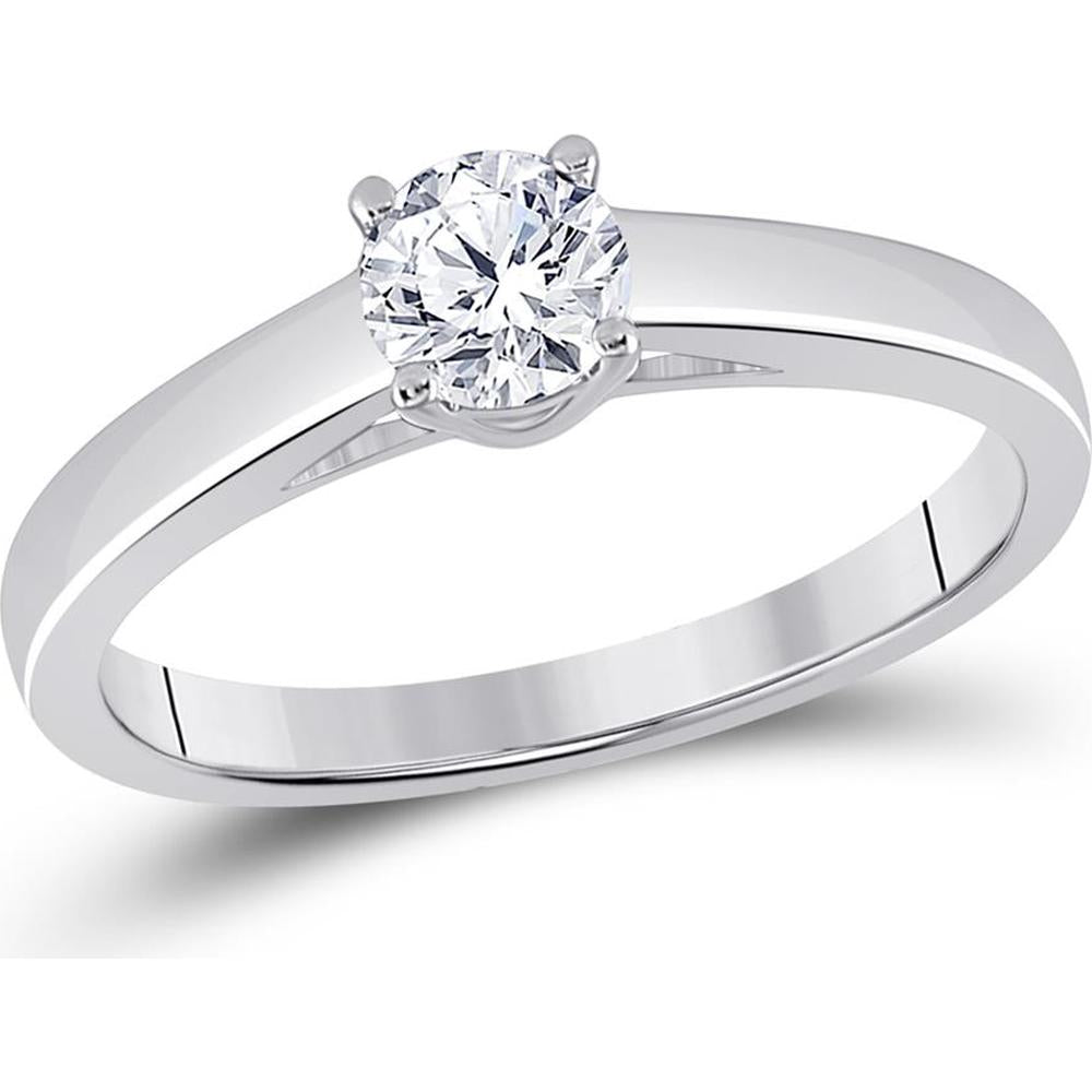 14K White Gold Solitaire Ring with Prong-Set Round Diamond - 0.50 Carat Total Weight