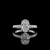 14K White Gold Solitaire Shank Ring with 2.01 Carat Oval Lab Diamond and 0.44 Carat Pave Set Round Brilliant Lab Diamonds - 2.45 Carat Total Diamond Weight - Covaloro Fine Jewelry