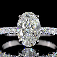 14K White Gold Solitaire Shank Ring with 2.01 Carat Oval Lab Diamond and 0.44 Carat Pave Set Round Brilliant Lab Diamonds - 2.45 Carat Total Diamond Weight - Covaloro Fine Jewelry