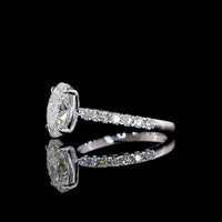 14K White Gold Solitaire Shank Ring with 2.01 Carat Oval Lab Diamond and 0.44 Carat Pave Set Round Brilliant Lab Diamonds - 2.45 Carat Total Diamond Weight - Covaloro Fine Jewelry