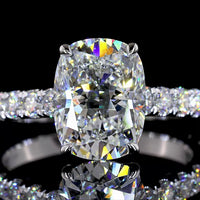 14K White Gold Solitaire Shank Ring with 3.04 Carat Cushion Brilliant Lab Diamond and 0.99 Carat Accent Diamonds - 4.03 Total Carat Weight - Covaloro Fine Jewelry