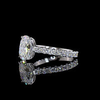 14K White Gold Solitaire Shank Ring with 3.04 Carat Cushion Brilliant Lab Diamond and 0.99 Carat Accent Diamonds - 4.03 Total Carat Weight - Covaloro Fine Jewelry