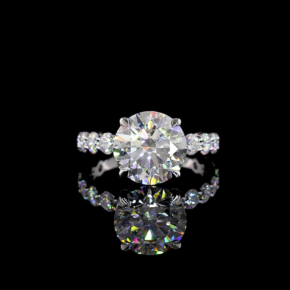 14K White Gold Solitaire Shank Ring with 4.16 Carat Round Brilliant Lab Diamond Center and 1.41 Carat Accent Diamonds - 5.57 Carat Total Weight IGI Certified - Covaloro Fine Jewelry