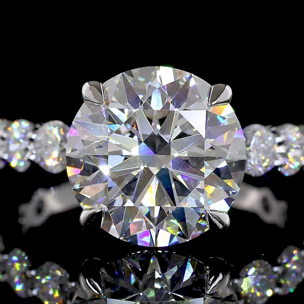 14K White Gold Solitaire Shank Ring with 4.16 Carat Round Brilliant Lab Diamond Center and 1.41 Carat Accent Diamonds - 5.57 Carat Total Weight IGI Certified - Covaloro Fine Jewelry