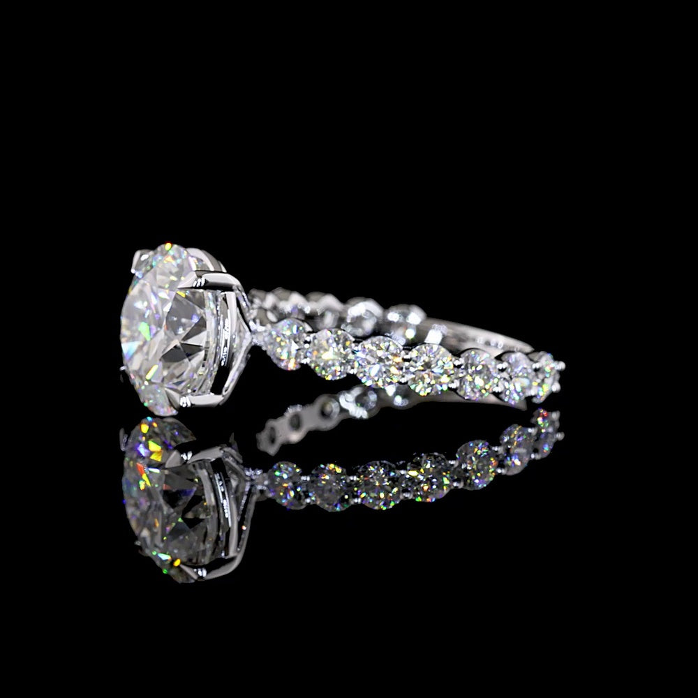 14K White Gold Solitaire Shank Ring with 4.16 Carat Round Brilliant Lab Diamond Center and 1.41 Carat Accent Diamonds - 5.57 Carat Total Weight IGI Certified - Covaloro Fine Jewelry
