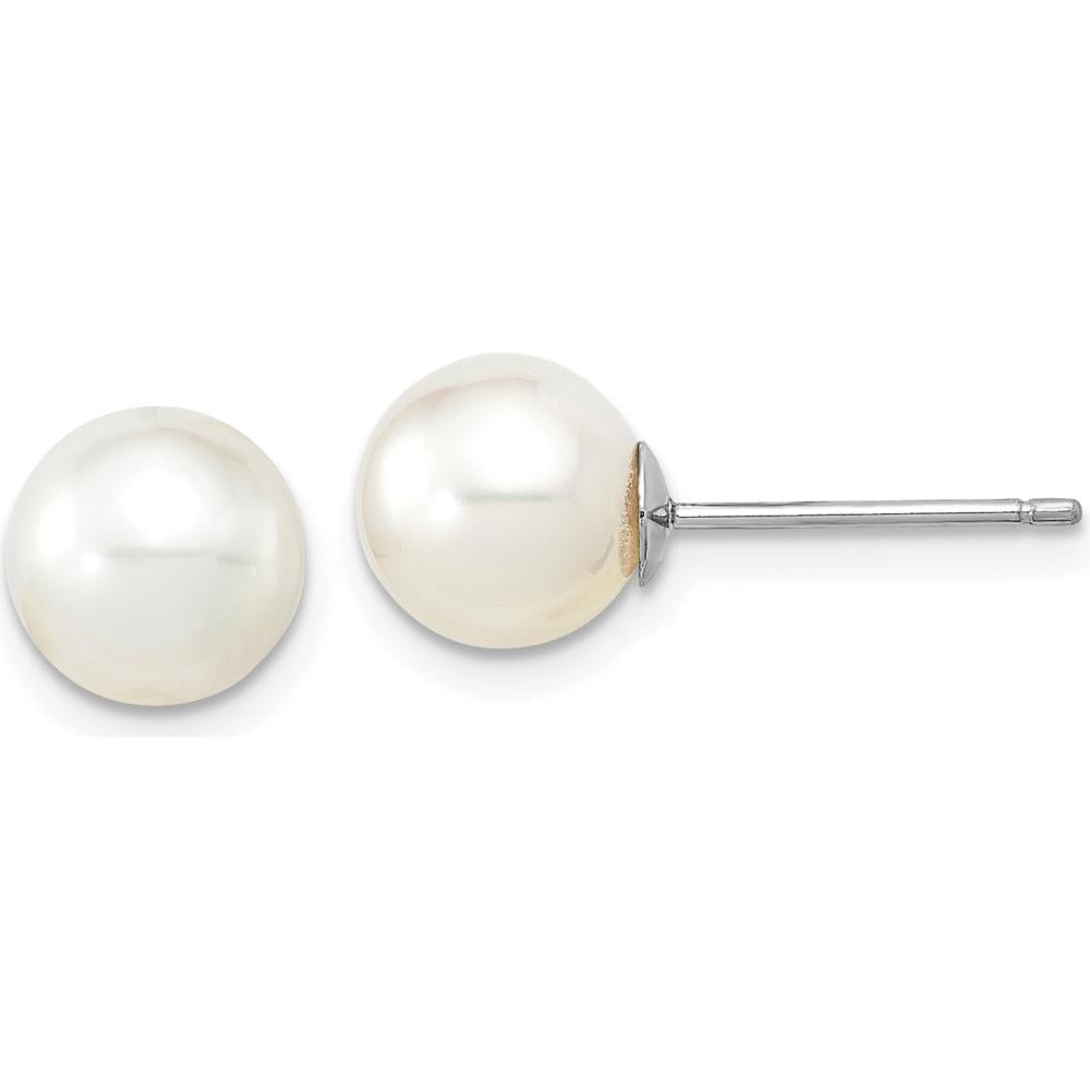 14K White Gold South Sea Saltwater Cultured Pearl Post Earrings - 8-9mm Round Pearls by Monteluci Fine Jewelry