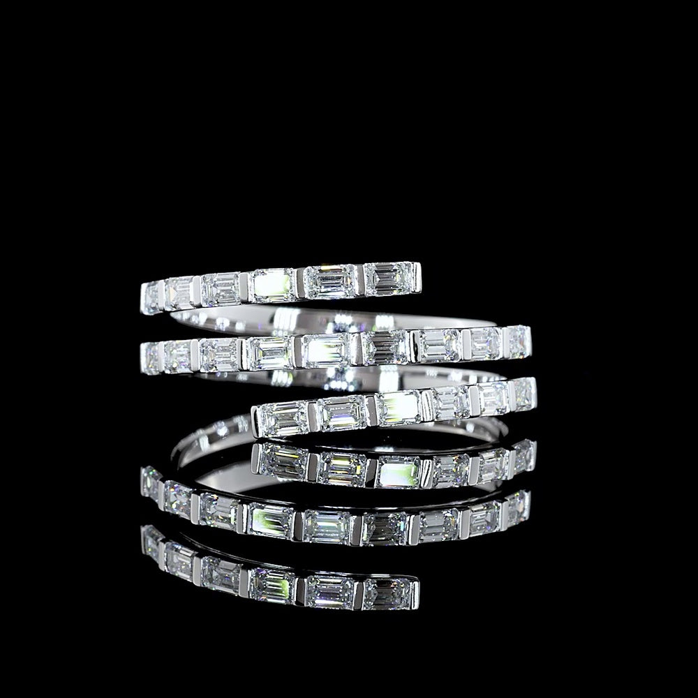14K White Gold Special Eternity Band with 21 Inclined Half Bezel Set Emerald Cut Lab Diamonds - 1.31 Carats Total Diamond Weight - Covaloro Fine Jewelry