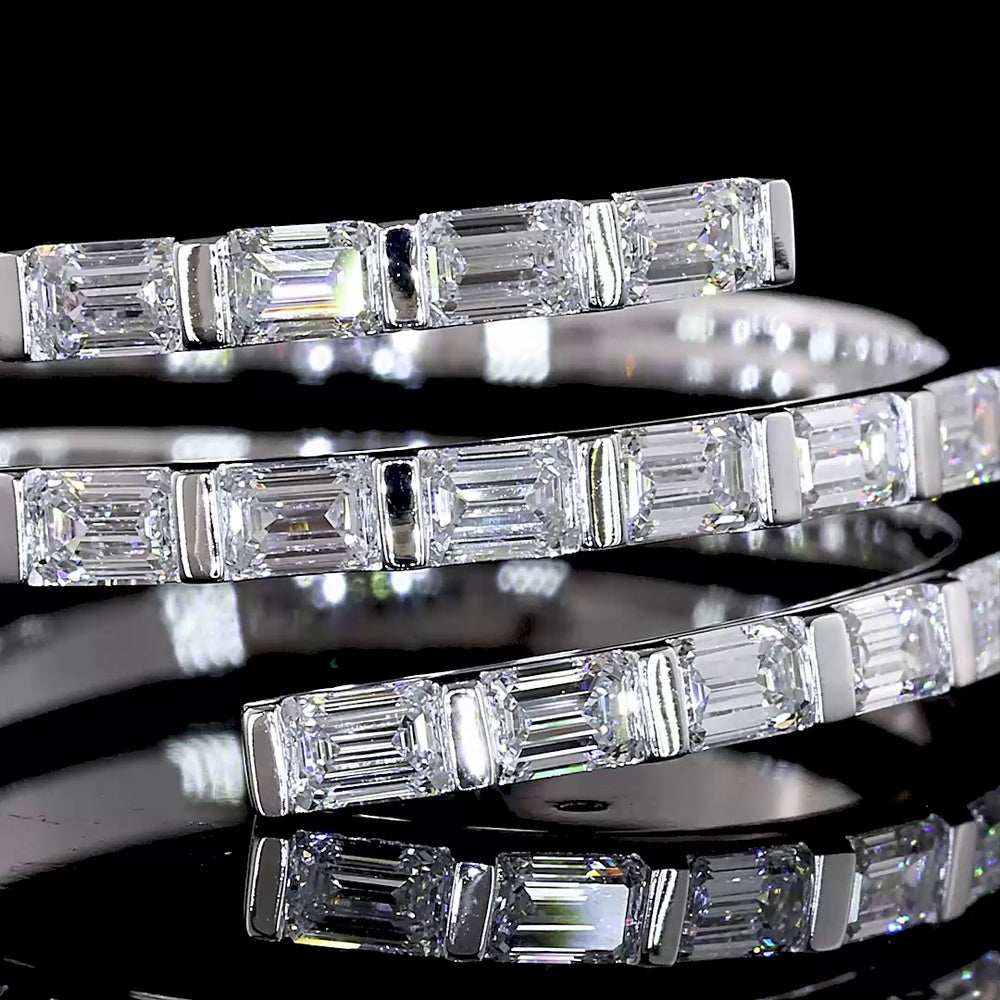 14K White Gold Special Eternity Band with 21 Inclined Half Bezel Set Emerald Cut Lab Diamonds - 1.31 Carats Total Diamond Weight - Covaloro Fine Jewelry