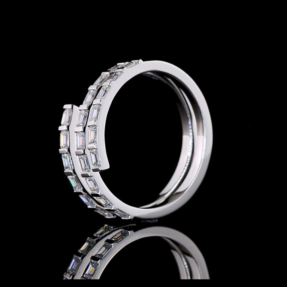 14K White Gold Special Eternity Band with 21 Inclined Half Bezel Set Emerald Cut Lab Diamonds - 1.31 Carats Total Diamond Weight - Covaloro Fine Jewelry