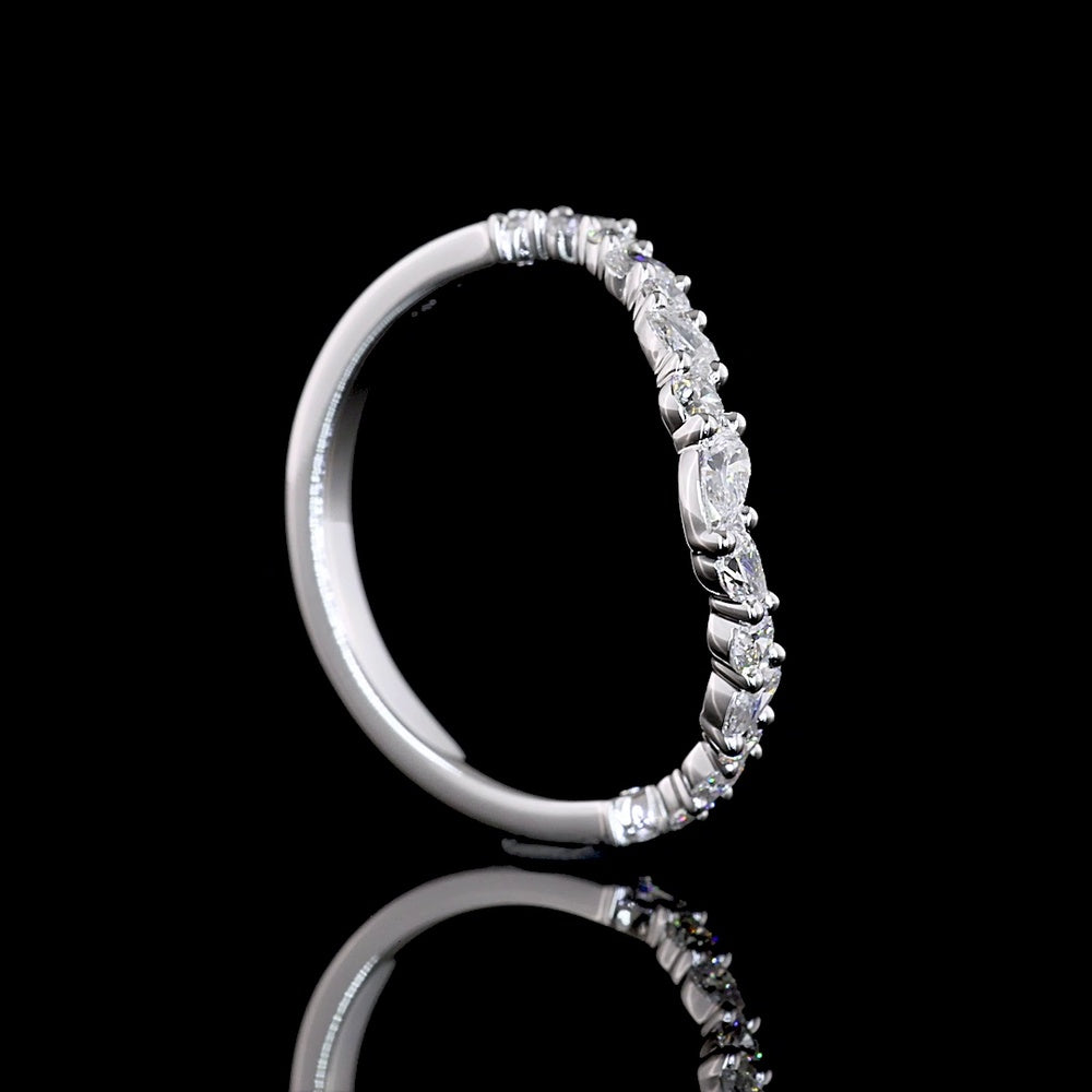14K White Gold Special Eternity Band with Round and Pear Shaped Lab Diamonds - 0.42 Carat Total Diamond Weight - Covaloro Fine Jewelry
