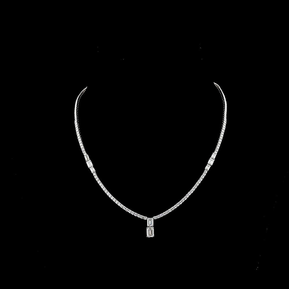 14K White Gold Special Necklace with 1.00 Carats Emerald Cut Lab Diamond and 5.00 Carats Round Brilliant Lab Diamonds - 7.50 Carats Total Diamond Weight - Covaloro Fine Jewelry