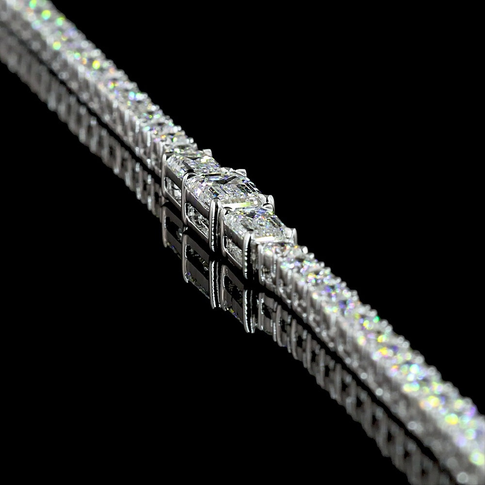 14K White Gold Special Necklace with 1.00 Carats Emerald Cut Lab Diamond and 5.00 Carats Round Brilliant Lab Diamonds - 7.50 Carats Total Diamond Weight - Covaloro Fine Jewelry