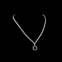 14K White Gold Special Necklace with 3.32 Carat Cushion Cut Green Emerald Lab Gemstone, 19.33 Carats Pear Cut, and 0.88 Carats Marquise Cut Lab Gemstones - 23.53 Total Carat Weight - Covaloro Fine Jewelry