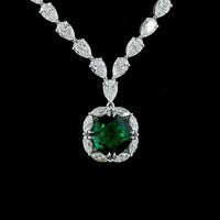 14K White Gold Special Necklace with 3.32 Carat Cushion Cut Green Emerald Lab Gemstone, 19.33 Carats Pear Cut, and 0.88 Carats Marquise Cut Lab Gemstones - 23.53 Total Carat Weight - Covaloro Fine Jewelry