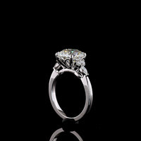 14K White Gold Special Ring with 3.33 Carat Round Brilliant Cut Lab Diamond Center, Marquise and Round Side Stones - 3.58 Carat Total Diamond Weight - Covaloro Fine Jewelry
