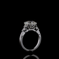 14K White Gold Special Ring with 3.33 Carat Round Brilliant Cut Lab Diamond Center, Marquise and Round Side Stones - 3.58 Carat Total Diamond Weight - Covaloro Fine Jewelry
