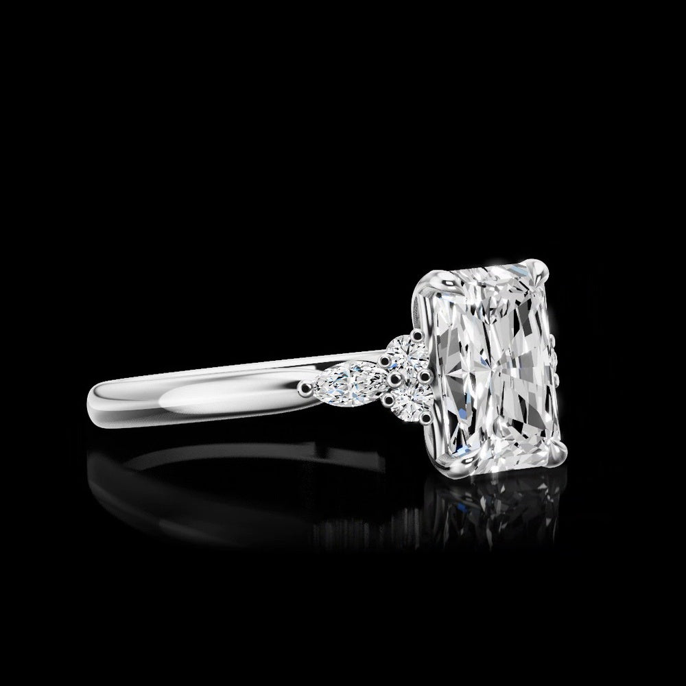 14K White Gold Special Ring with North-South Marquise Cut Lab Diamond and Brilliant Round Accents - 0.25 Carat Total Diamond Weight - Covaloro Fine Jewelry