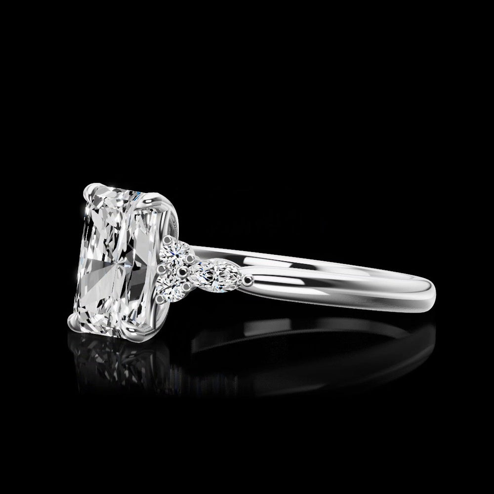 14K White Gold Special Ring with North-South Marquise Cut Lab Diamond and Brilliant Round Accents - 0.25 Carat Total Diamond Weight - Covaloro Fine Jewelry