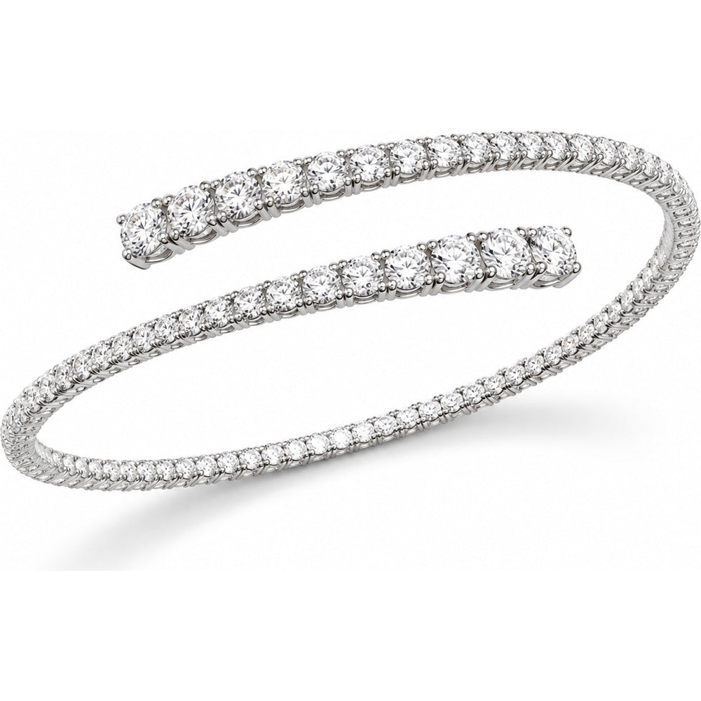 14K White Gold Spiral Bangle with Round Brilliant Prong Set Diamonds - 3.63 Carat Total Diamond Weight by Auriventus