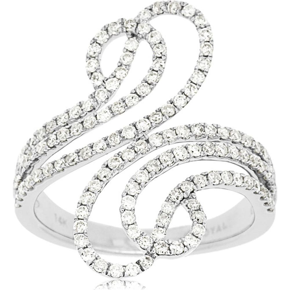 14K White Gold Spiral Diamond Ring - 0.85 Carats Total Diamond Weight