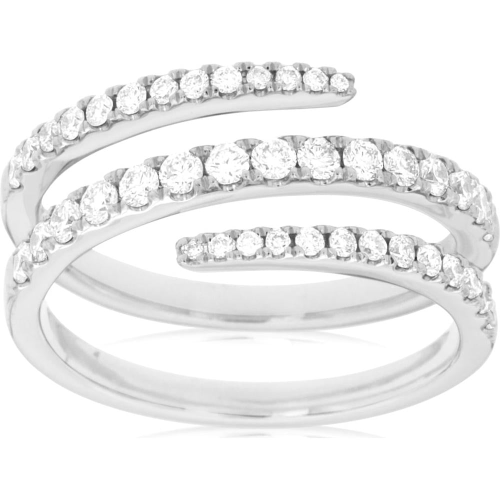 14K White Gold Spiral Diamond Ring with 0.65 Carats Total Diamond Weight