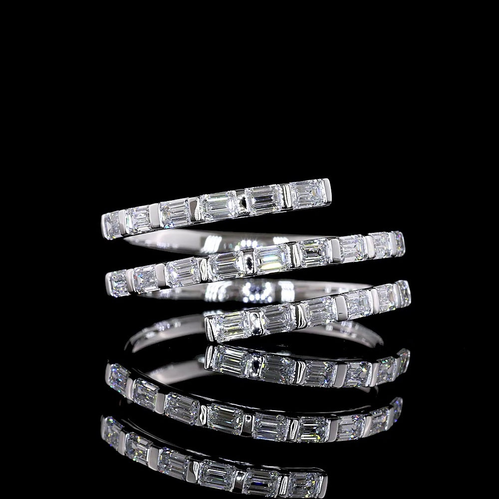 14K White Gold Spiral Eternity Band with East-West Half Bezel Set Emerald Cut Lab Diamonds - 1.34 Carats Total Diamond Weight - Covaloro Fine Jewelry
