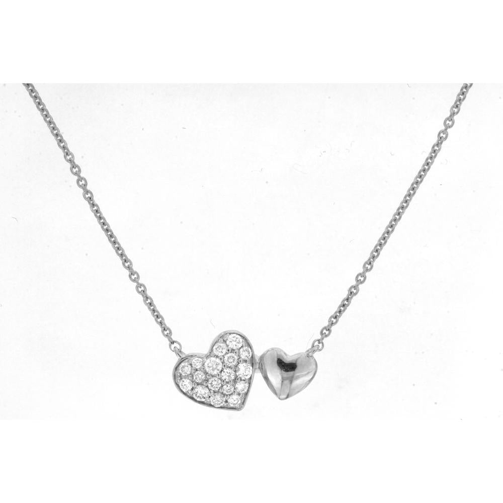 14K White Gold Split Heart Pendant Necklace with Pavé Set Round Diamonds - 0.13 Total Carat Weight - Royal Jewelry