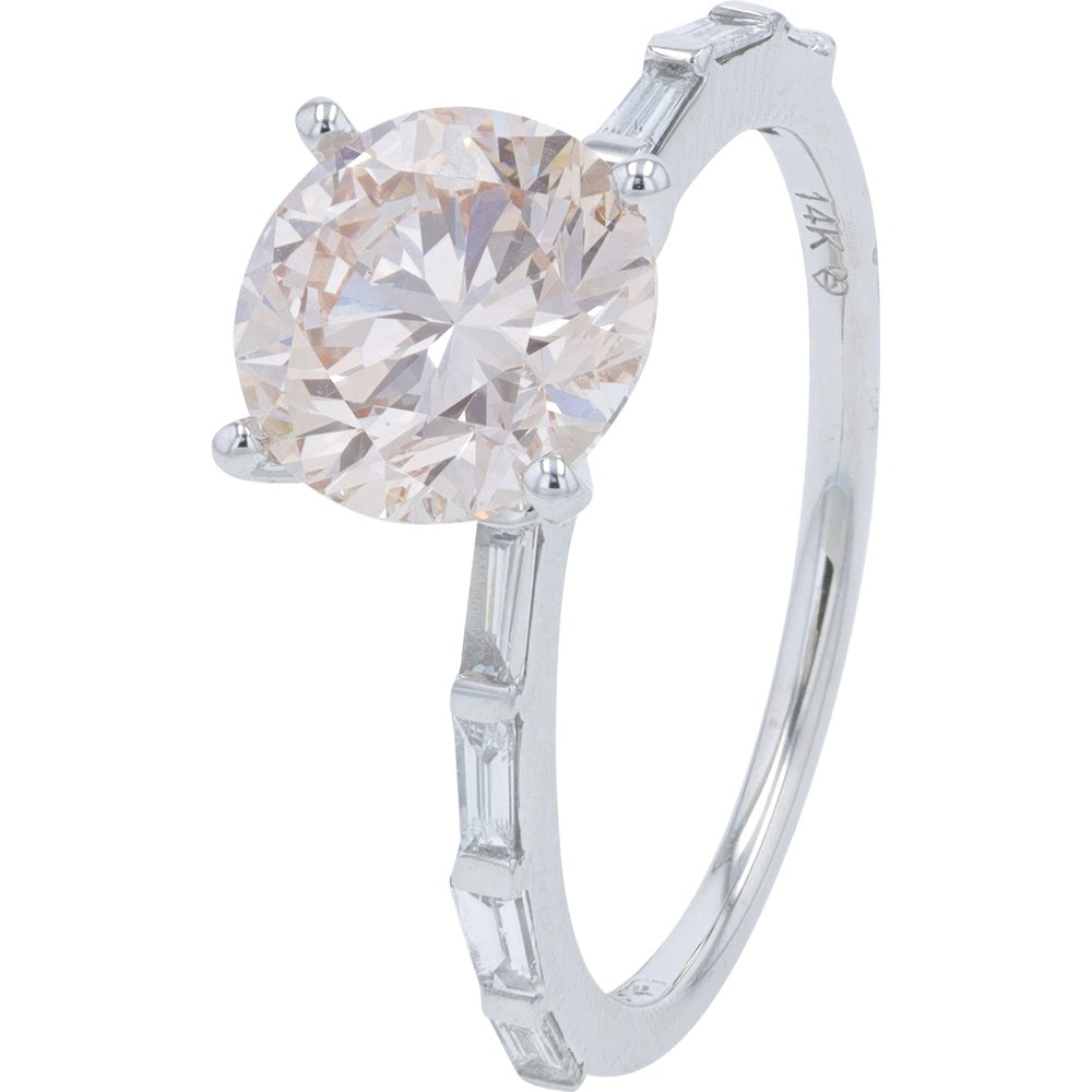 14K White Gold Split Shank Bridal Set with 2.25 Carat Light Pink Lab Grown Diamond and Baguette Accents - 2.75 Carat Total Diamond Weight
