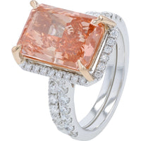14K White Gold Split-Shank Bridal Set with 5.50 Carat Pink Radiant Lab-Grown Diamond and Diamond Halo - 6.50 Carat Total Diamond Weight