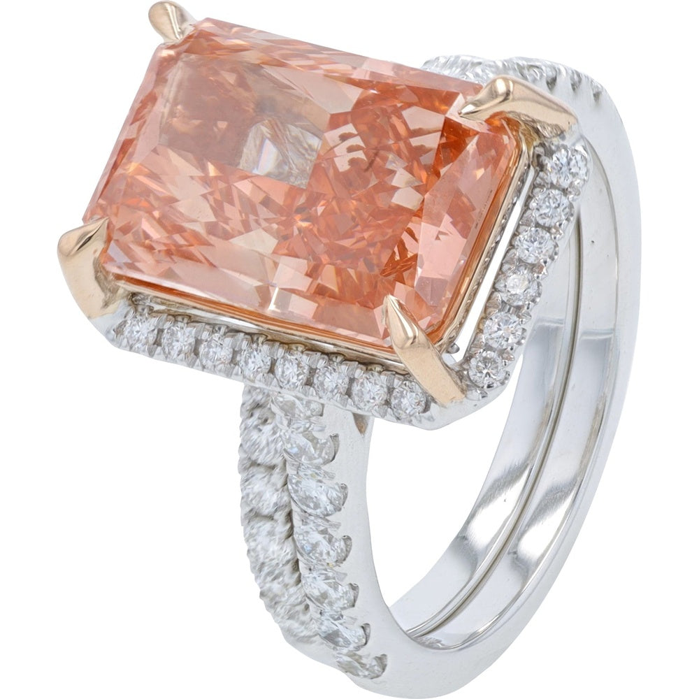 14K White Gold Split-Shank Bridal Set with 5.50 Carat Pink Radiant Lab-Grown Diamond and Diamond Halo - 6.50 Carat Total Diamond Weight