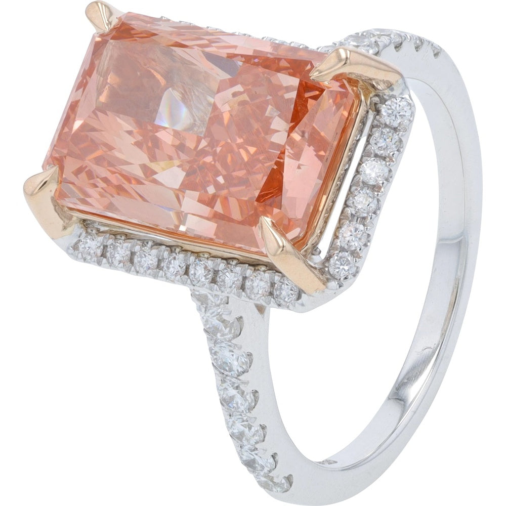 14K White Gold Split-Shank Bridal Set with 5.50 Carat Pink Radiant Lab-Grown Diamond and Diamond Halo - 6.50 Carat Total Diamond Weight