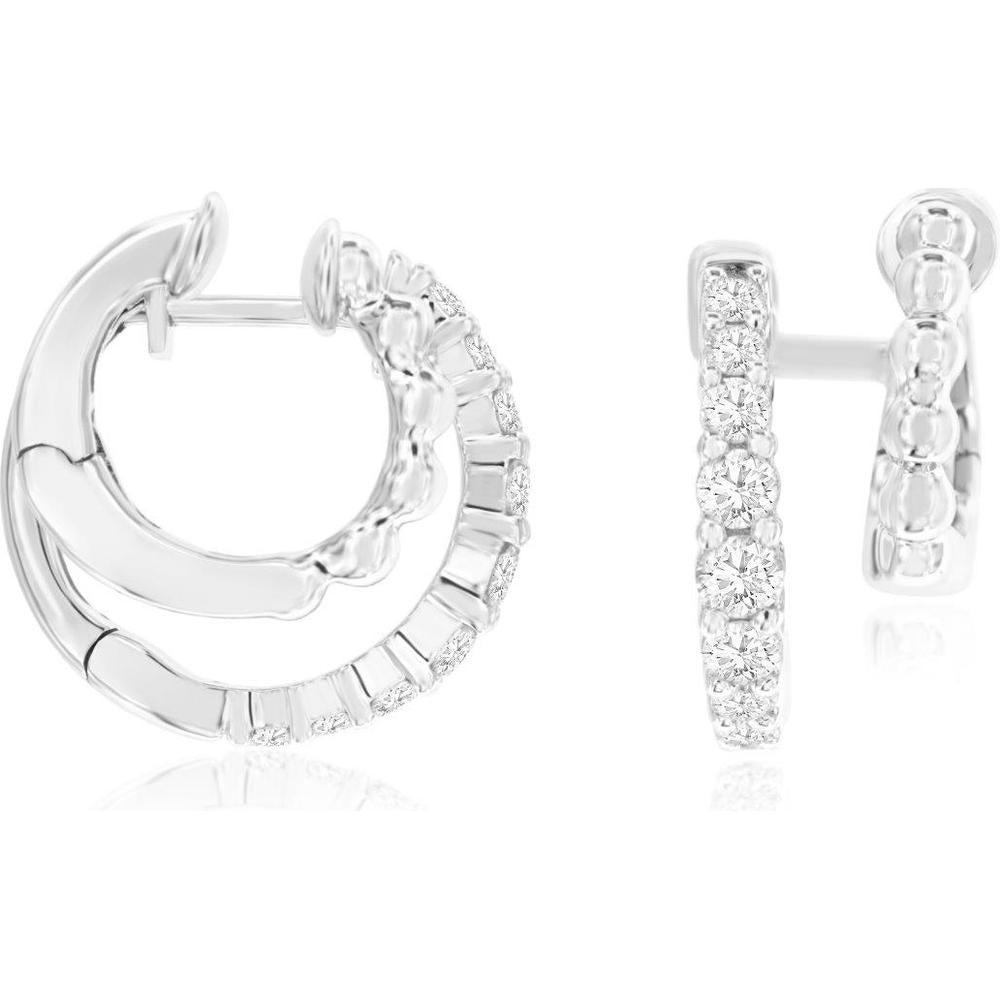 14K White Gold Split Shank Diamond Hoop Earrings with Round Cut Stones - 0.52 Carat Total Diamond Weight - Royal Jewelry