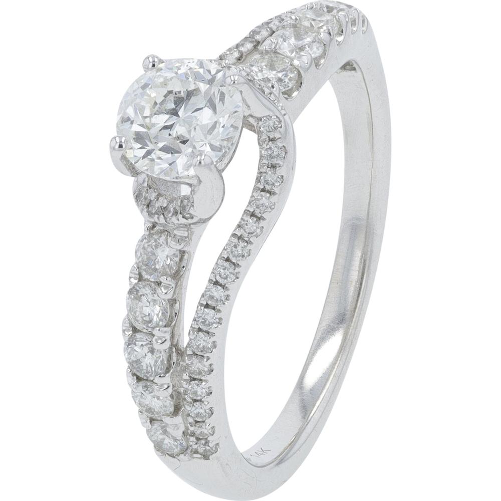 14K White Gold Split Shank Diamond Ring with 1.00 Carat Total Round Diamonds
