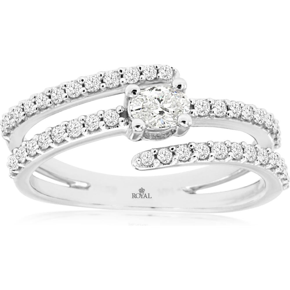 14K White Gold Split Shank Diamond Ring with Milgrain Detail and 0.58 Carat Round Center Stone - Royal Jewelry