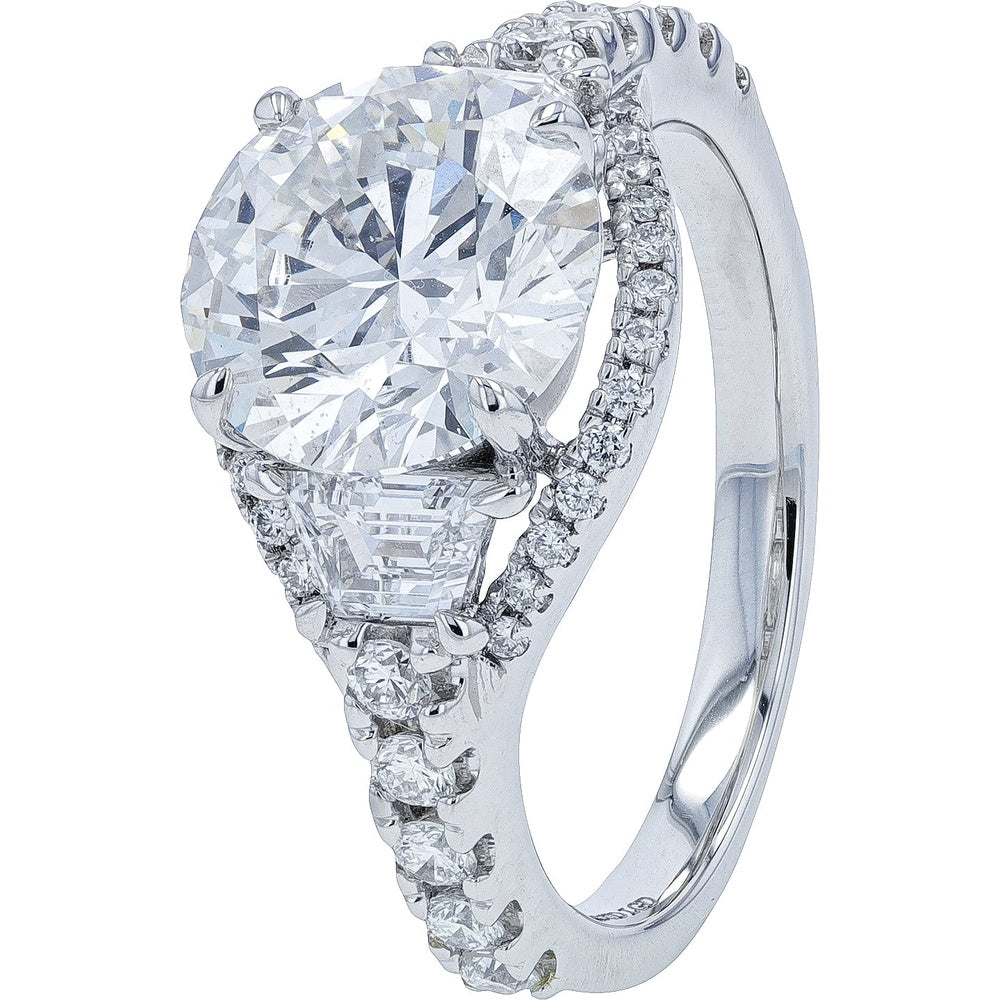 14K White Gold Split Shank Engagement Ring with 3.00 Carat Round Lab Grown Diamond and 1.30 Carat Pave & Baguette Accents - 4.30 Carat Total Diamond Weight