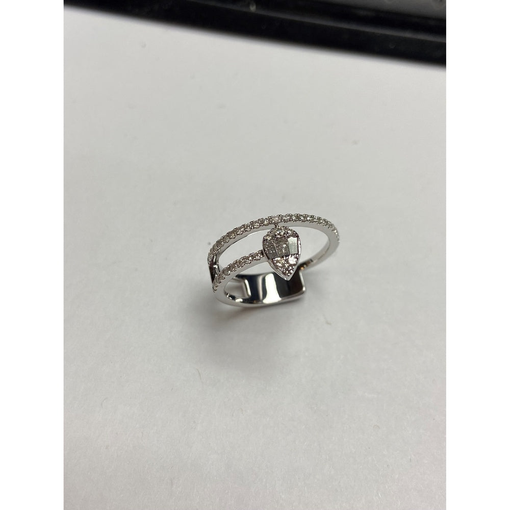 14K White Gold Split Shank Fashion Ring with Pear-Shaped Halo Diamond Center - 0.48 Carat Total Diamond Weight by Auriventus
