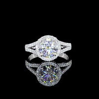 14K White Gold Split Shank Halo Ring with 1.59 Carat E VVS1 Round Lab Diamond Center and 0.45 Carat Diamond Accents - 2.04 Total Carat Weight - Covaloro Fine Jewelry
