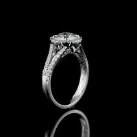 14K White Gold Split Shank Halo Ring with 1.59 Carat E VVS1 Round Lab Diamond Center and 0.45 Carat Diamond Accents - 2.04 Total Carat Weight - Covaloro Fine Jewelry