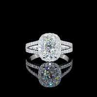 14K White Gold Split Shank Halo Ring with 1.93 Carat Cushion Brilliant Lab Diamond and 0.59 Carat Diamond Accents - 2.52 Carat Total Diamond Weight - Covaloro Fine Jewelry