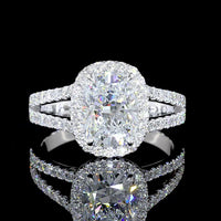 14K White Gold Split Shank Halo Ring with 1.93 Carat Cushion Brilliant Lab Diamond and 0.59 Carat Diamond Accents - 2.52 Carat Total Diamond Weight - Covaloro Fine Jewelry