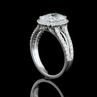 14K White Gold Split Shank Halo Ring with 1.93 Carat Cushion Brilliant Lab Diamond and 0.59 Carat Diamond Accents - 2.52 Carat Total Diamond Weight - Covaloro Fine Jewelry
