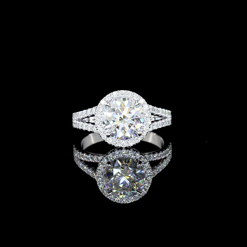 14K White Gold Split Shank Halo Ring with 4.02 Carat Round Brilliant Lab Diamond and 0.81 Carat Accent Diamonds - 4.83 Carat Total Diamond Weight - Covaloro Fine Jewelry