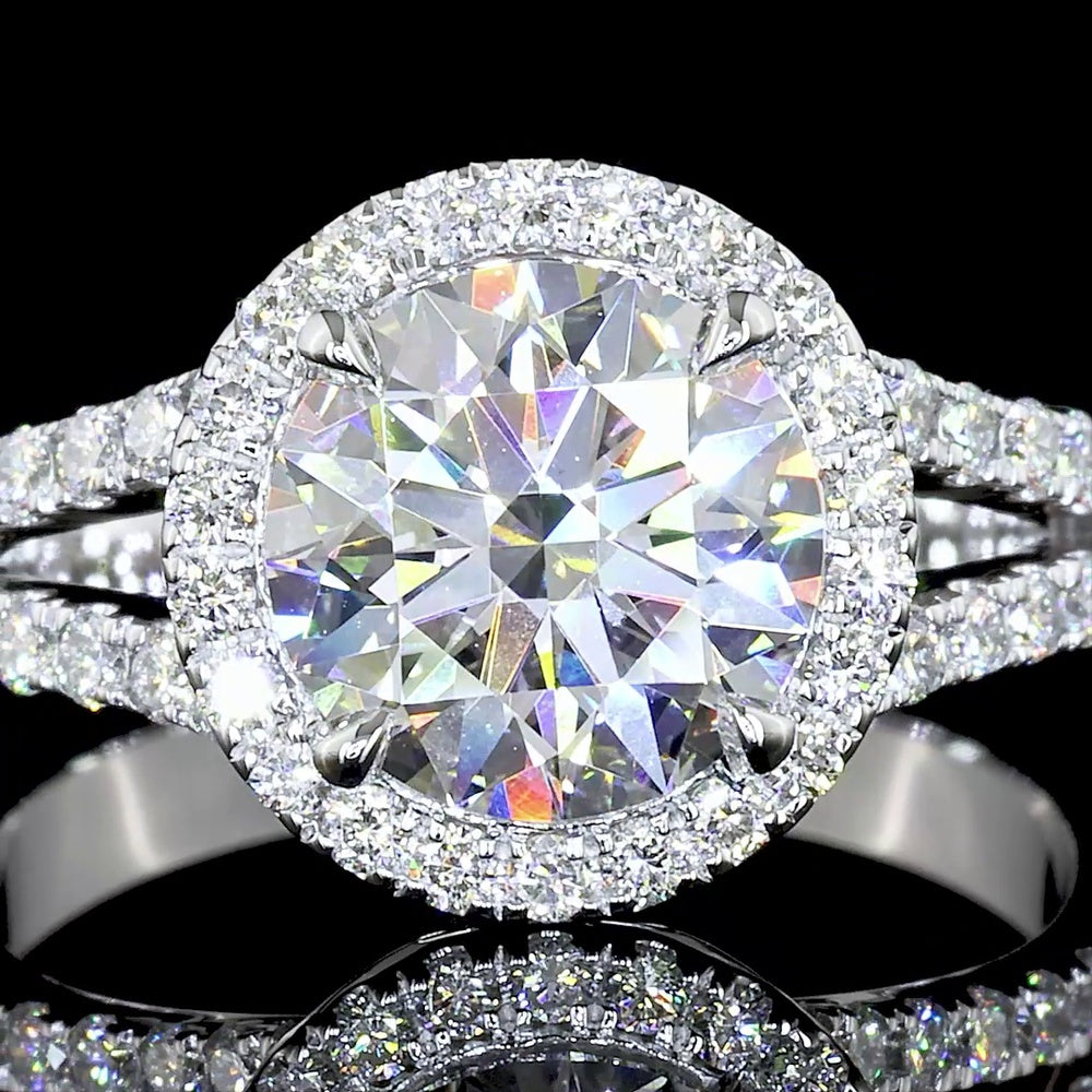 14K White Gold Split Shank Halo Ring with 4.02 Carat Round Brilliant Lab Diamond and 0.81 Carat Accent Diamonds - 4.83 Carat Total Diamond Weight - Covaloro Fine Jewelry