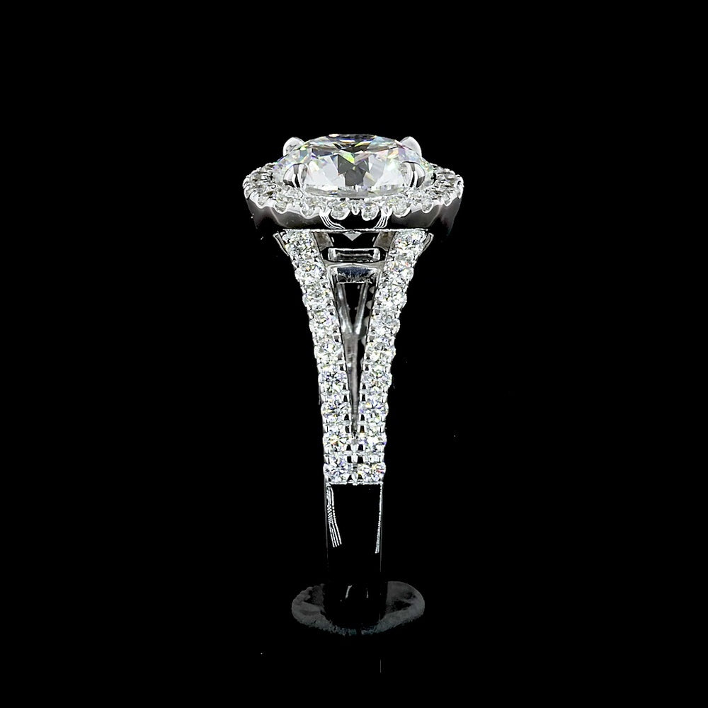 14K White Gold Split Shank Halo Ring with 4.02 Carat Round Brilliant Lab Diamond and 0.81 Carat Accent Diamonds - 4.83 Carat Total Diamond Weight - Covaloro Fine Jewelry