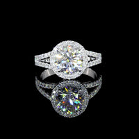 14K White Gold Split Shank Halo Ring with 4.20 Carat Round Brilliant Lab Diamond and 0.76 Carat Accent Diamonds - 4.96 Carat Total Diamond Weight - Covaloro Fine Jewelry
